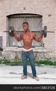 Black African American man lifting a weight