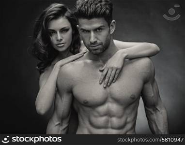 Black&amp;white photo of sensual young couple