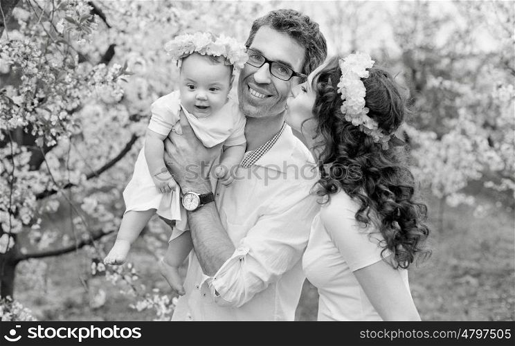 Black&amp;white portrait of a cheerful family