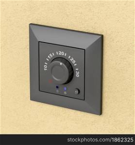 Black analog thermostat on the wall