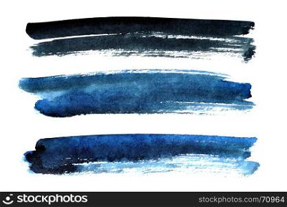Black and blue brush strokes isolated on the white background