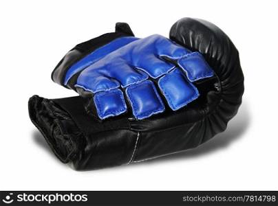 black and dark blue boxing-gloves on the white background. (isolated)