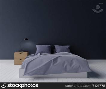 black and dark green modern bedroom, mock up, copy space , 3d rendering