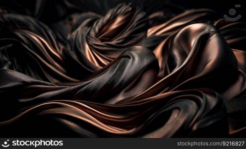 Black and Gold Fabric in Wavy Bokeh Abstract Background. Generative AI