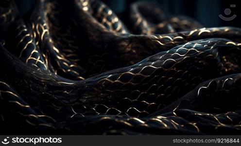 Black and Gold Fabric in Wavy Bokeh Abstract Background. Generative AI