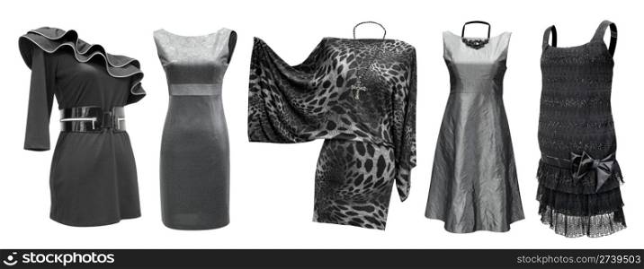 black and grey dresses for women in one set, isolated