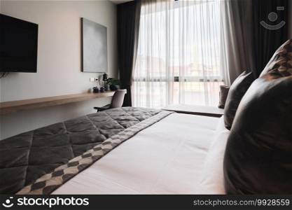 black and grey modern bedroom interior 