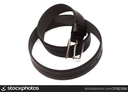 black and leather belt on a white background