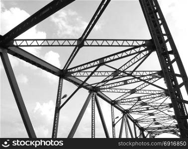 Black and white abstract steel structure of bridge detail