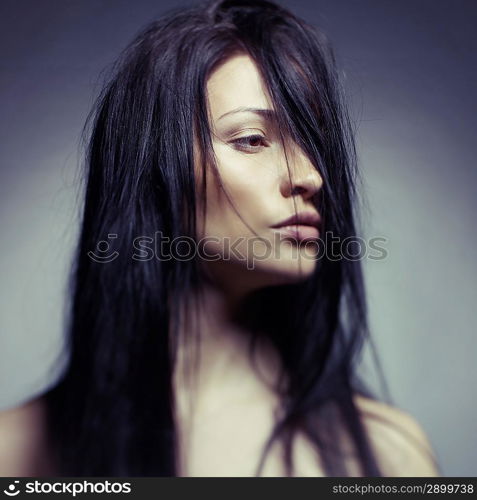 Black and white art portrait of a beautiful young lady