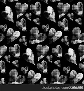 Black and white background.. Hearts seamless pattern