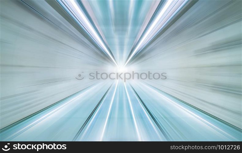 Black and white blurry speed motion in highway tunnel with light flare for futuristic network connection technology, digital data in computer. Abstract background