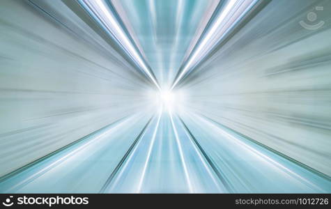 Black and white blurry speed motion in highway tunnel with light flare for futuristic network connection technology, digital data in computer. Abstract background