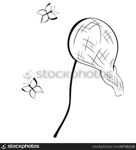 Black and white contour butterfly net vector illustration