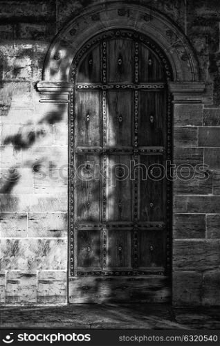 Black and white detail image of Regency period design door in medieval house