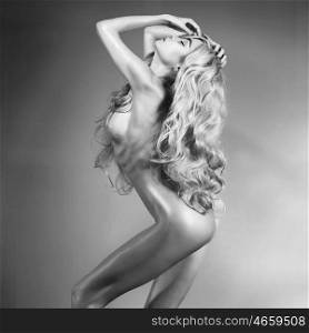 Black and white fashion art photo of sexual beauty blonde