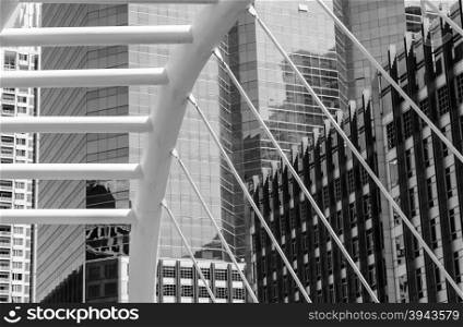Black and white image of exterior office building at Sathon business area in Bangkok, Thailand