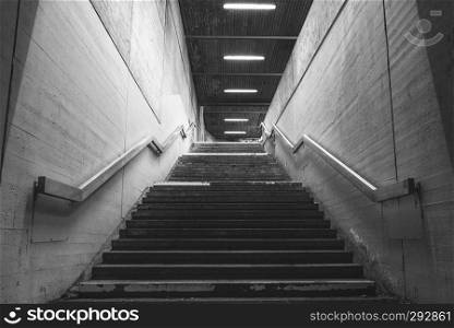 Black and white image with staircase from a bus station in Schwabisch Hall, Germany