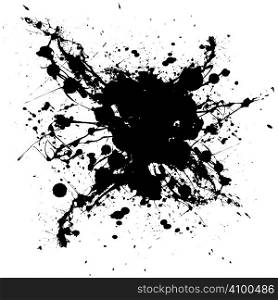 Black and white ink splat with random shapes and dirty grunge effect