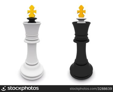 black and white kings isolated on white. 3D chess