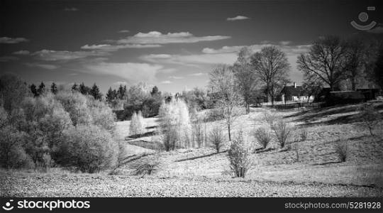 Black and white landscape. Infrared photography. Europe. Black and white landscape