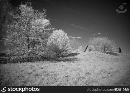 Black and white landscape. Infrared photography. Europe. Black and white landscape