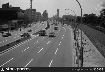 black and white motorway view