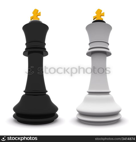 black and white pawns isolated on white. 3D chess