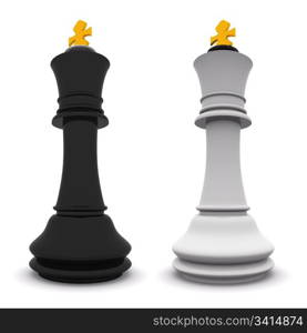 black and white pawns isolated on white. 3D chess