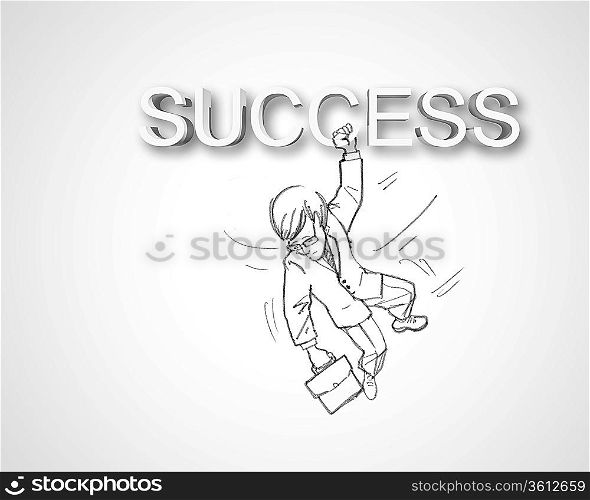 Black and white pencil drawing about success in business