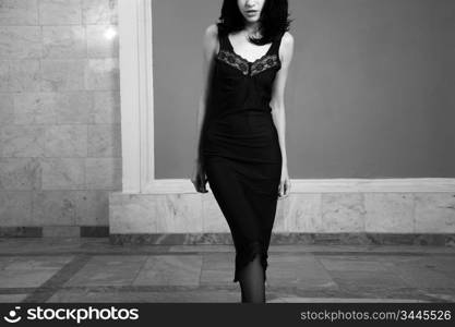 Black and white photo model in palace