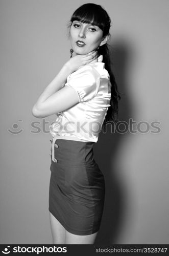 Black-and-white photo of the young beautiful girl