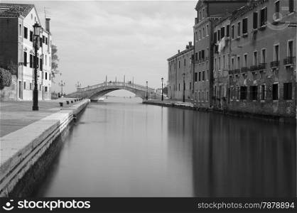 Black and white photo Venice canal, Venice, Italy