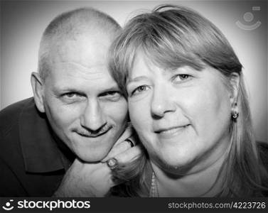 Black and white portrait of a mature couple.