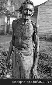 black and white portrait of poor farmer of tobacco plantation, cuba
