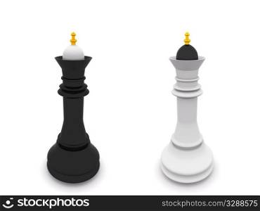 black and white queens isolated on white. 3D chess