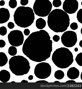 Black and white seamless texture. Black stains on white background.. Seamless pattern with dots, circles.