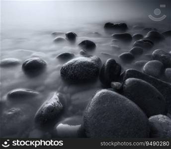 Black and white seascape. Monochrome nature composition.