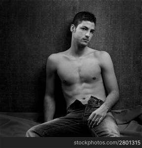 Black and white sexy young shirtless man handsome