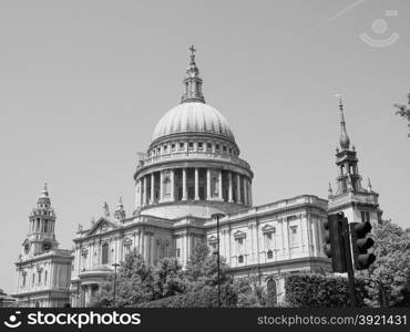 Black and white St Paul Cathedral in London. St Paul Cathedral church in London, UK in black and white