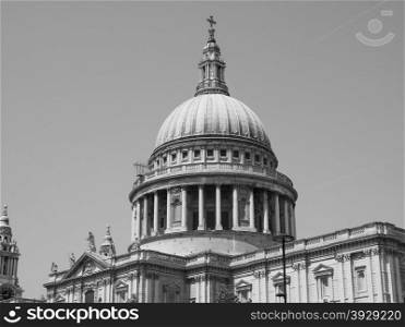 Black and white St Paul Cathedral in London. St Paul Cathedral church in London, UK in black and white