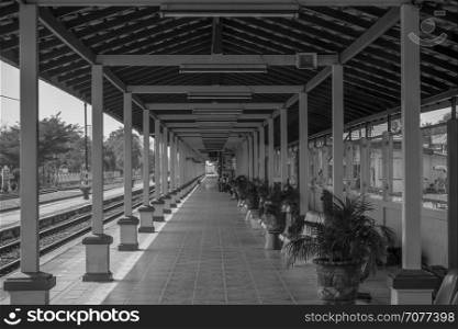 Black and White Station of Train in Countryside