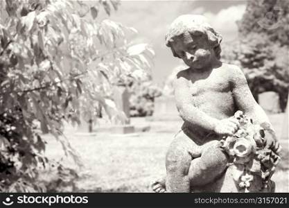 Black and white, statue in a graveyard