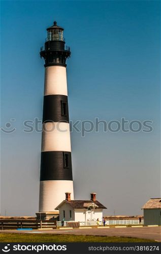 Black and white striped lighthouse at Bodie Island on the outer banks of North Carolina