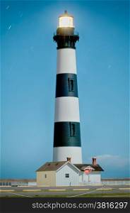 Black and white striped lighthouse at Bodie Island on the outer banks of North Carolina