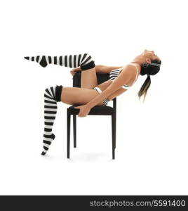 black and white striped underwear girl workout in chair