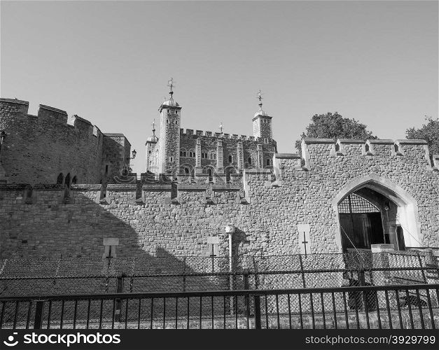Black and white Tower of London. The Tower of London in London, UK in black and white