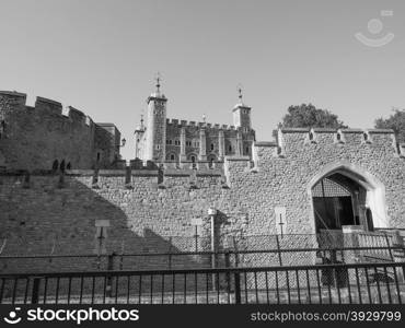 Black and white Tower of London. The Tower of London in London, UK in black and white