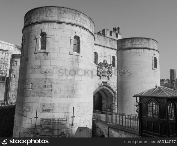 Black and white Tower of London. The Tower of London in London, UK in black and white