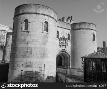 Black and white Tower of London. The Tower of London in London, UK in black and white